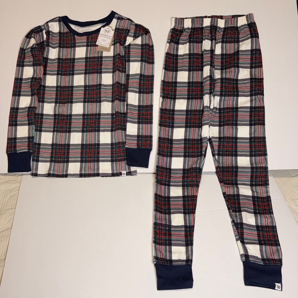 Honest Baby Clothing Organic Cotton Plaid Holiday Print 2 Set Pajamas XL/16 Kid